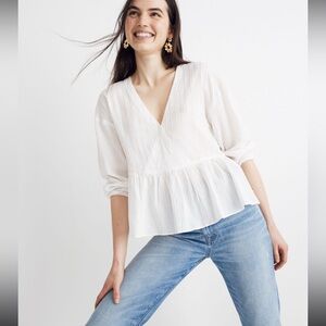 Madewell Bubble-Sleeve Peplum Top in Metallic Stripe ITEM #K8915